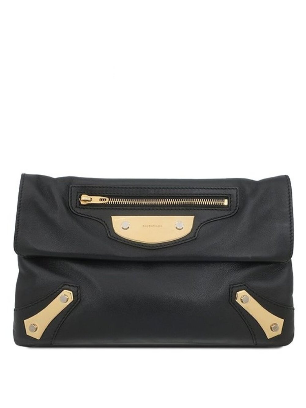 Balenciaga 2-Way Clutch Leather Black Gold